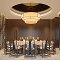 Elegant Private Dining Room Interior With Round Table Stone Wall And Chandelier 3d model