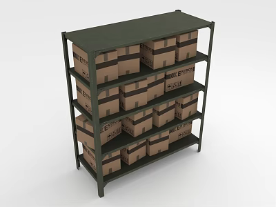 Green Multi Tiered Shelving Unit Filled With Stacked Cardboard Boxes For Storage 3d model