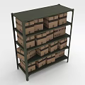 Green Multi Tiered Shelving Unit Filled With Stacked Cardboard Boxes For Storage