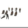 Weapon Equipped Military Toy Soldiers In Various Action Poses On Black Background