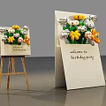 Birthday Party Welcome Decorations With Flower Adorned Drawing Board And Easel