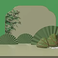 Traditional Dragon Boat Festival Elements With Zongzi Fans And Bamboo Decor