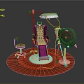 Modern Barber Chair With Stool Lamp Stand And Round Equipment On Red Round Carpet