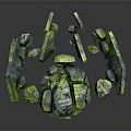 Wood Stone Broken Sphere With Cracked Surface Green Gray Texture And Scattered Fragments