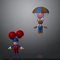 Toy Figures With Red Balloons And Blue Orange Parachute Pink Balloon