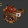 Vintage Red Motorcycle With Rusty Body Number 7 Brown Leather Seat And Exposed Engine