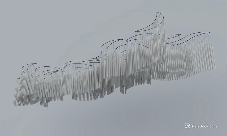 Elegant Modern Streamlined Chandelier Design With Wave Like Vertical Metal Strips 3d model 