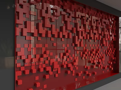 Red Decorative Background Wall With 3D Geometric Cube Design For Modern Interior 3d model
