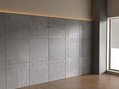 Gray Panels Background Wall With Metal Rivets And LED Strip Lighting In Modern Interior Space 3d model