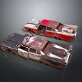 Vintage Rusty Police Cars With Old Sirens And Worn Exteriors On Gray Background