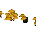 Yellow Spotted Mushrooms In Various Sizes With Shadows On Gray Background 3d model
