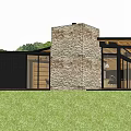 Modern Detached Villa with Stone Walls Black Facade and Stone Patio Entrance Area