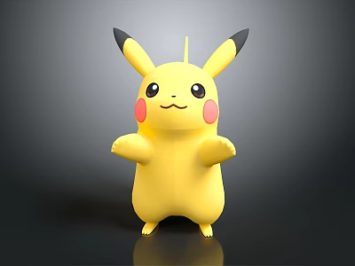 Yellow Pikachu Cartoon Character With Black Ears Red Cheeks Open Hands Standing On Dark Background 3d model