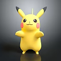 Yellow Pikachu Cartoon Character With Black Ears Red Cheeks Open Hands Standing On Dark Background