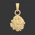 Gold Decorative Pendant with Intricate Scroll Patterns and Floral Accents