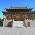 Ancient Chinese Traditional Architecture With Overhanging Eaves Wooden Structure Stone Base Steps And Surrounding Trees