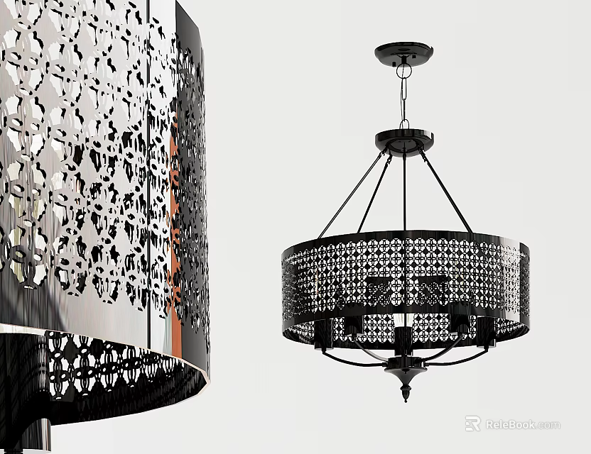 Modern Perforated Metal Frame Chandelier With Intricate Pattern For Contemporary Interior 3d model