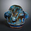 Artistic Ceramic Head Sculpture With Blue Brown Glazed Finish And Facial Features