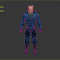 Game Movie Character with Futuristic Black Armor Red Accents and White Black Helmet