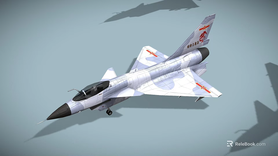 Camouflage Painted Fighter Jet with Sleek Design Aerodynamic Shape and Tail Fin Markings 3d model 