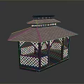 Traditional Style Pavilion With Red Roof Black Pillars And White Lattice Decoration