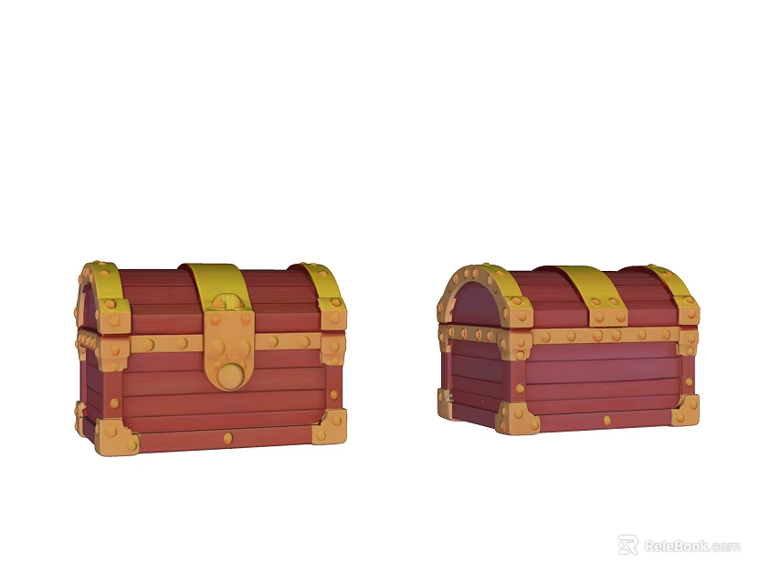 Red Vintage Treasure Chests With Golden Ornate Accents And Classic Design 3d model 