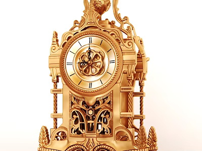 Antique Style Golden Mantel Clock With Intricate Carvings And Decorative Details 3d model
