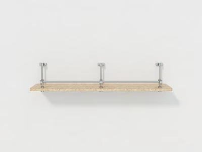 Minimalist Wooden Wall Shelf with Metal Brackets on White Wall Modern Design 3d model