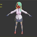 Game And Movie Character With Pink Hair Glasses In White Blouse Blue Skirt Standing Pose