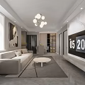 Modern Living and Dining Room Interior With Sofa Coffee Table Chandelier TV Rug and Painting