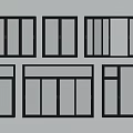 Modern Black Framed Windows with Various Glass Pane Designs and Styles 3d model