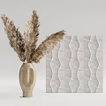 Minimalist Ceramic Vase With Dried Pampas Grass Against White Wavy Textured Tile Backdrop