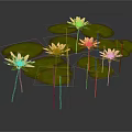 Beautiful Yellow Water Lilies With Green Lily Pads On Dark Background