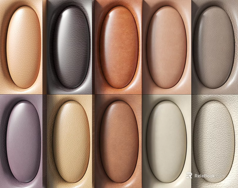 Oval Leather Samples in Different Colors with Various Textures and Finishes 3d model 