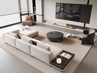 Modern Sofa Coffee Table Combination Multi-person Corner Sofa Coffee Table Single Leisure Chair Floor Lamp Carpet Side Table Jewelry Ornaments 3d model
