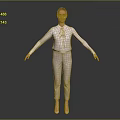 Woman In White Shirt And Light Gray Pants Standing With Arms Outstretched On Gray Background