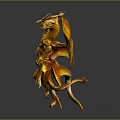 Majestic Golden Three Headed Dragon Mythical Creature With Wings And Tail