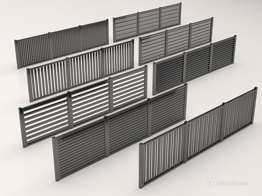 Black Metal Railings With Various Slat Designs For Home And Outdoor Use 3d model 