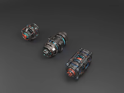 Three Smart Machines Featuring Advanced Metallic Structure And Glowing Elements 3d model