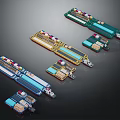 Industrial Equipment Components With Colorful Panels And Electronic Modules