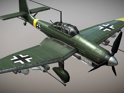 Detailed Green Military Fighter Aircraft With Cross Markings On Wings Propeller And Bombs 3d model