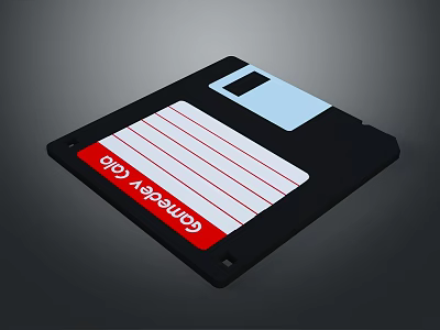 Black Floppy Disk Electronic Device With Red Label White Stripes And GameReady Logo 3d model