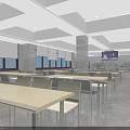Modern Restaurant Entrance Hall Featuring Silver Turnstiles Marble Columns And Green Billboard