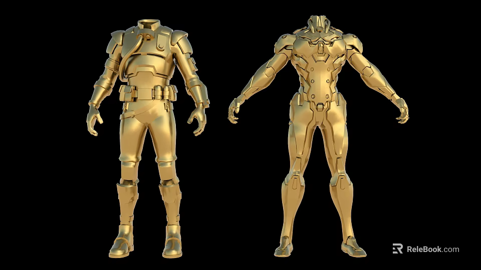 Game And Movie Character Golden Armor 3D Model With Front Back Views 3d model 