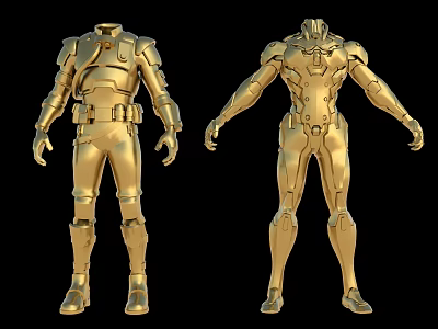 Game And Movie Character Golden Armor 3D Model With Front Back Views 3d model