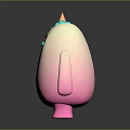 Cute Pink Round Game Character With Orange Cone Blue Drizzle And Red Eyes Details
