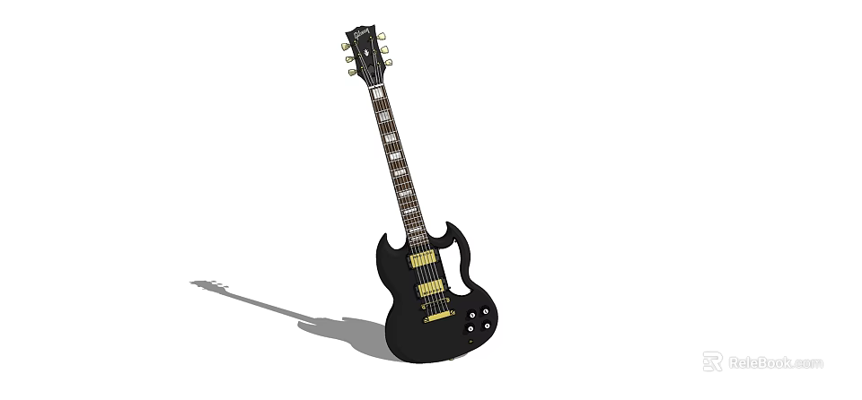Black Electric Guitar With Solid Body And Gold Hardware Musical Instrument 3d model 