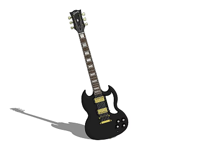 Black Electric Guitar With Solid Body And Gold Hardware Musical Instrument 3d model