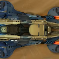 Blue Sci Fi Car With Futuristic Design Flame Details And Large Wheels