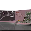 Pink Exhibition Booth With Pendable Neon Sign Chair Easel And Greenery Wall